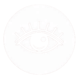 Icon Auge mit Wimpern, schwarze Outline in weißem Kreis, Sicherheit statt Zweifel