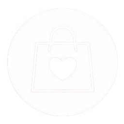 Icon Shopping Bag mit Herz in der Mitte, schwarze Outline in weißem Kreis, Investition statt Verlust